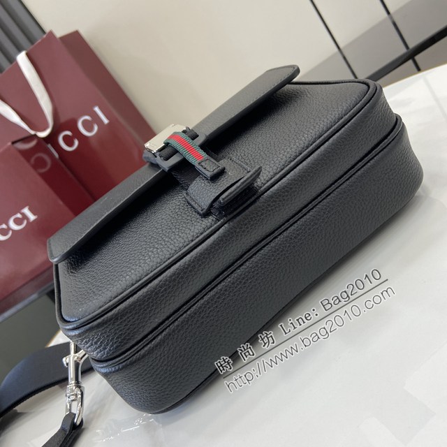 Gucci專櫃古馳最新款原廠皮飾織帶小號男士斜挎包 jh2424型號：816751